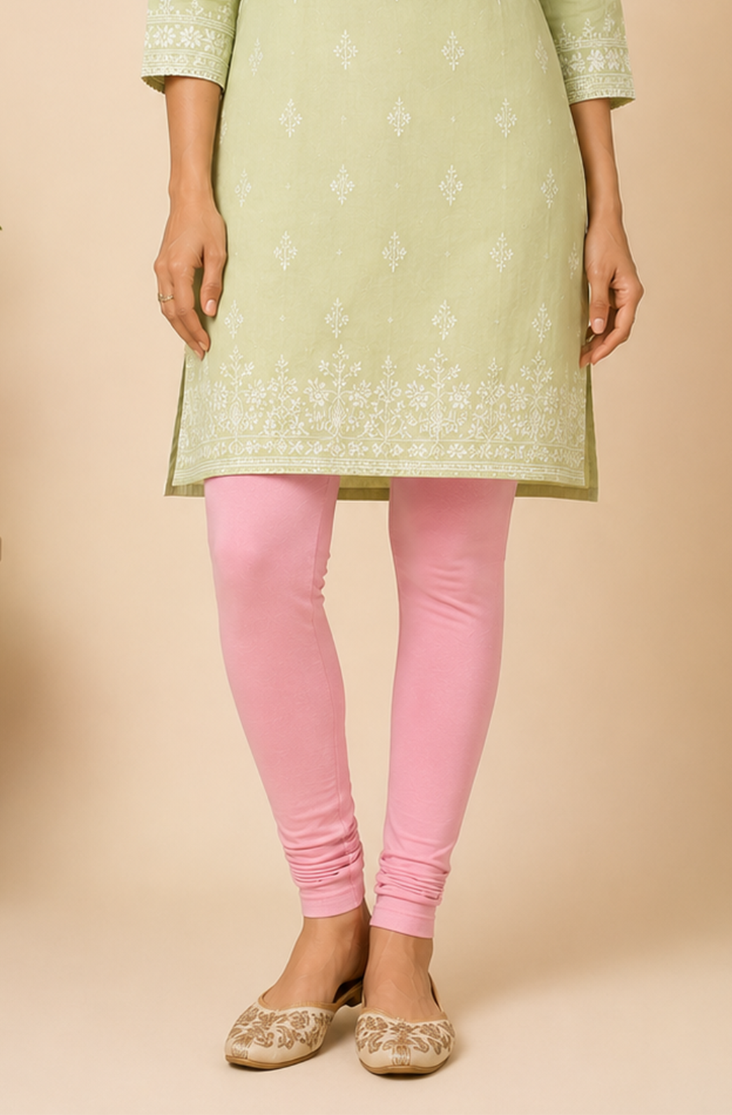 Women's Full Length Everyday Comfort Leggings - Baby Pink | Soft Stretch Elastic Waist