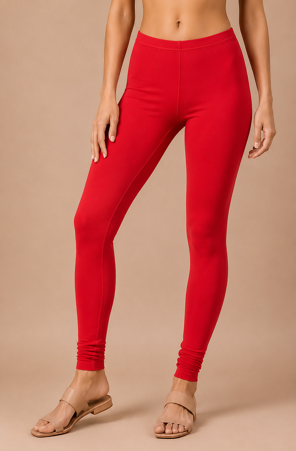 Women's Full Length Everyday Comfort Leggings - Red | Soft Stretch Elastic Waist