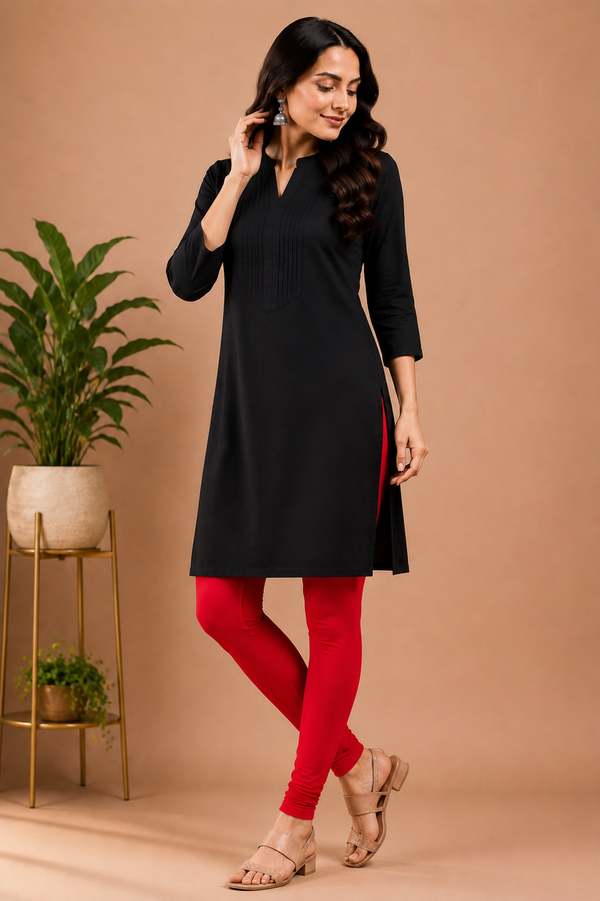 Women's Full Length Everyday Comfort Leggings - Red | Soft Stretch Elastic Waist